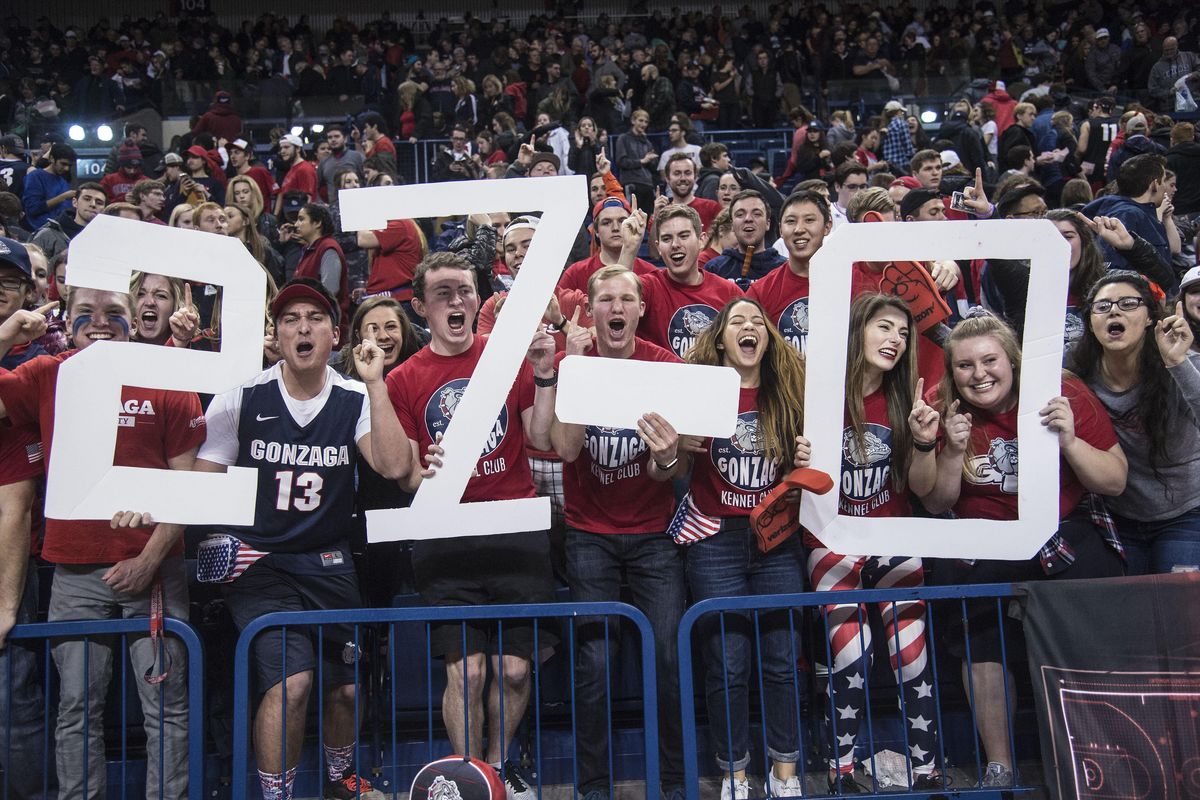 Gonzaga Kennel Club members know how to count the wins after the San Francisco game, Feb. 16,2016, in the McCarthey Athletic Center. (Dan Pelle / The Spokesman-Review)