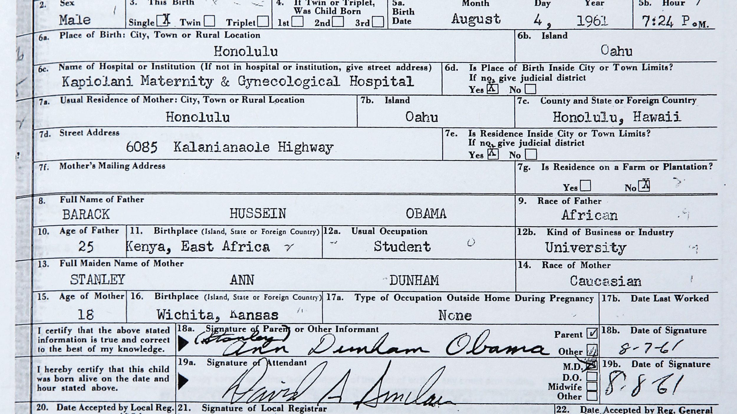 Obama's Birth Certificate: Born in Honolulu