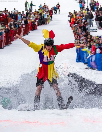 A skier at the Pond Skim event at Mount Spokane in March 2012. (Brian Jamieson)