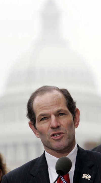 
New York Gov. Eliot Spitzer speaks Wednesday  in Washington. Associated Press
 (Associated Press / The Spokesman-Review)