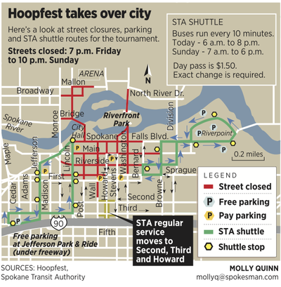 Street closures and bus routes during Hoopfest 2011.