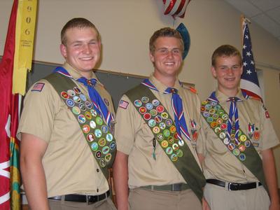 From left,Tyler, Troy and Tate Murphey during the ceremony to award them the rank of Eagle Scout. Courtesy of Barbara Richardson (Courtesy of Barbara Richardson / The Spokesman-Review)