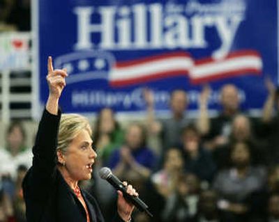 
Democratic presidential hopeful Sen. Hillary Rodham Clinton, D-N.Y., speaks Saturday in Nashville, Tenn. Associated Press
 (Associated Press / The Spokesman-Review)