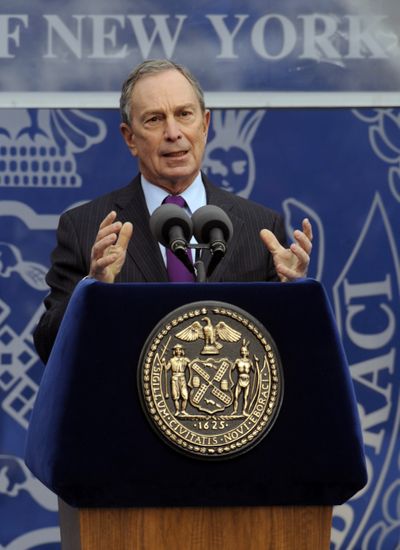 New York City Mayor Michael Bloomberg delivers his acceptance speech after being sworn in Friday.  (Associated Press)