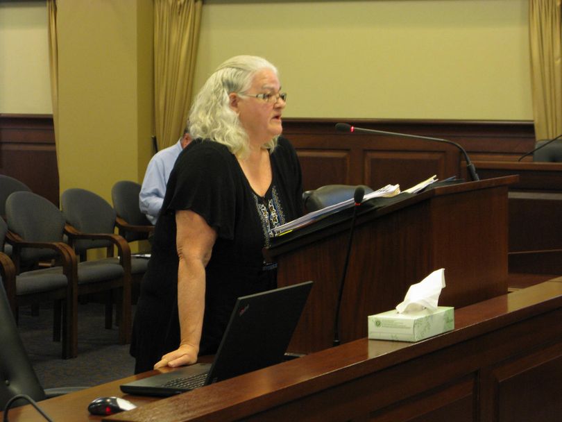 Linda Martin, a former member of the Followers of Christ, testifies to lawmakers on Thursday about Idaho's faith-healing exemption (Betsy Z. Russell)