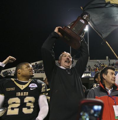 The highlight of Robb Akey’s tenure in Moscow was the Humanitarian Bowl win over Bowling Green in 2009. (Associated Press)