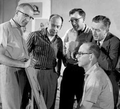 
Ollie Johnston, seated, is shown with Walt Disney, right, and animators, from left, Milt Kahl, Marc Davis and Frank Thomas.  Associated Press
 (Associated Press / The Spokesman-Review)