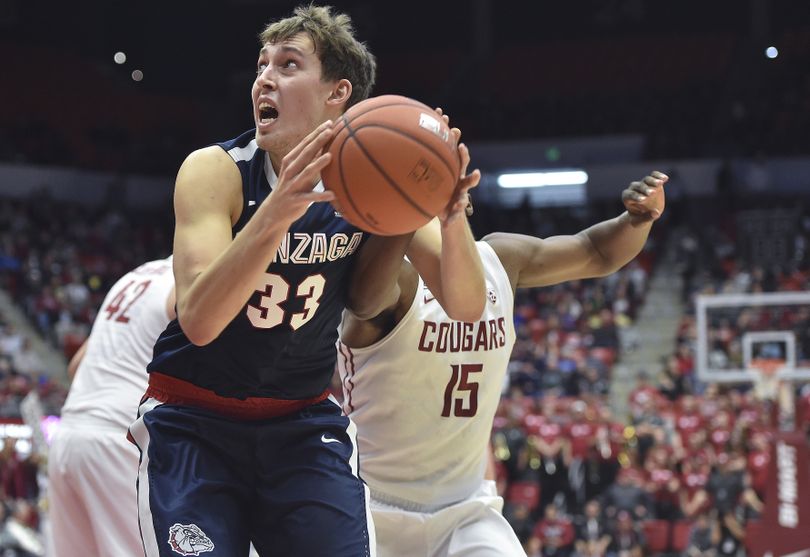 Gonzaga forward Kyle Wiltjer (33) shoots against Washington State during the first half of a college basketball game on Wednesday, Dec 2, 2015, at Beasley Coliseum in Pullman, Wash. Gonzaga led 38-30 at the half. (Tyler Tjomsland / The Spokesman-Review)