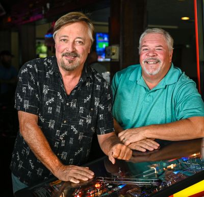 Rob Harder and Mark Holman, Spokane radio’s Wise Guys, get together often at the Park Inn in Spokane.  (DAN PELLE/THE SPOKESMAN-REVIEW)