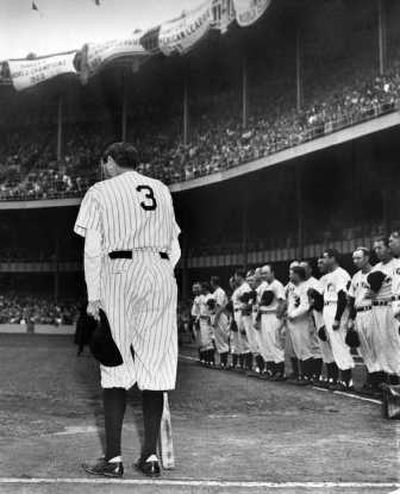 Yankees' baseball champion, Babe Ruth, preparing to bat at the