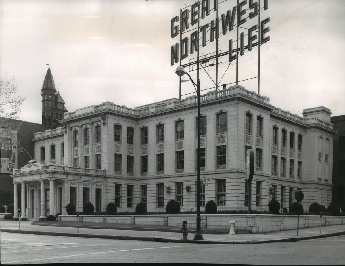 1962:  Gustav Pehrson remodeled the original 1910 Western Union Life building in the Italian Renaissance style in 1923. The building was home to Western Union Life, Sun Life Assurance and  Great Northwest Life insurance companies until it was sold to the Catholic Diocese of Spokane for their new chancery in 1966. (Spokesman-Review Photo Archive)