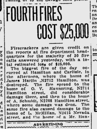 Spokane firefighters blamed firecrackers for many of the grass fires that burned around the area following 4th of July celebrations in 1921.  (S-R archives)