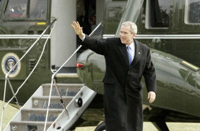 
President Bush returns to the White House after delivering a speech to House Republicans in Cambridge, Md., on Friday. 
 (Associated Press / The Spokesman-Review)