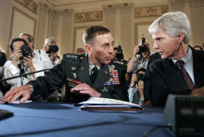 
Gen. David Petraeus, left, and U.S. Ambassador to Iraq Ryan Crocker testified Monday. Associated Press
 (Associated Press / The Spokesman-Review)