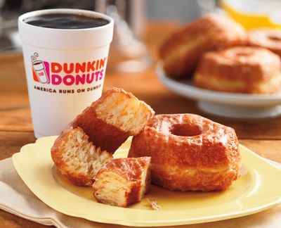 This product image provided by Dunkin’ Donuts shows the chain’s new “Croissant Donut,” which will be launched for a limited time starting Monday. (Associated Press)