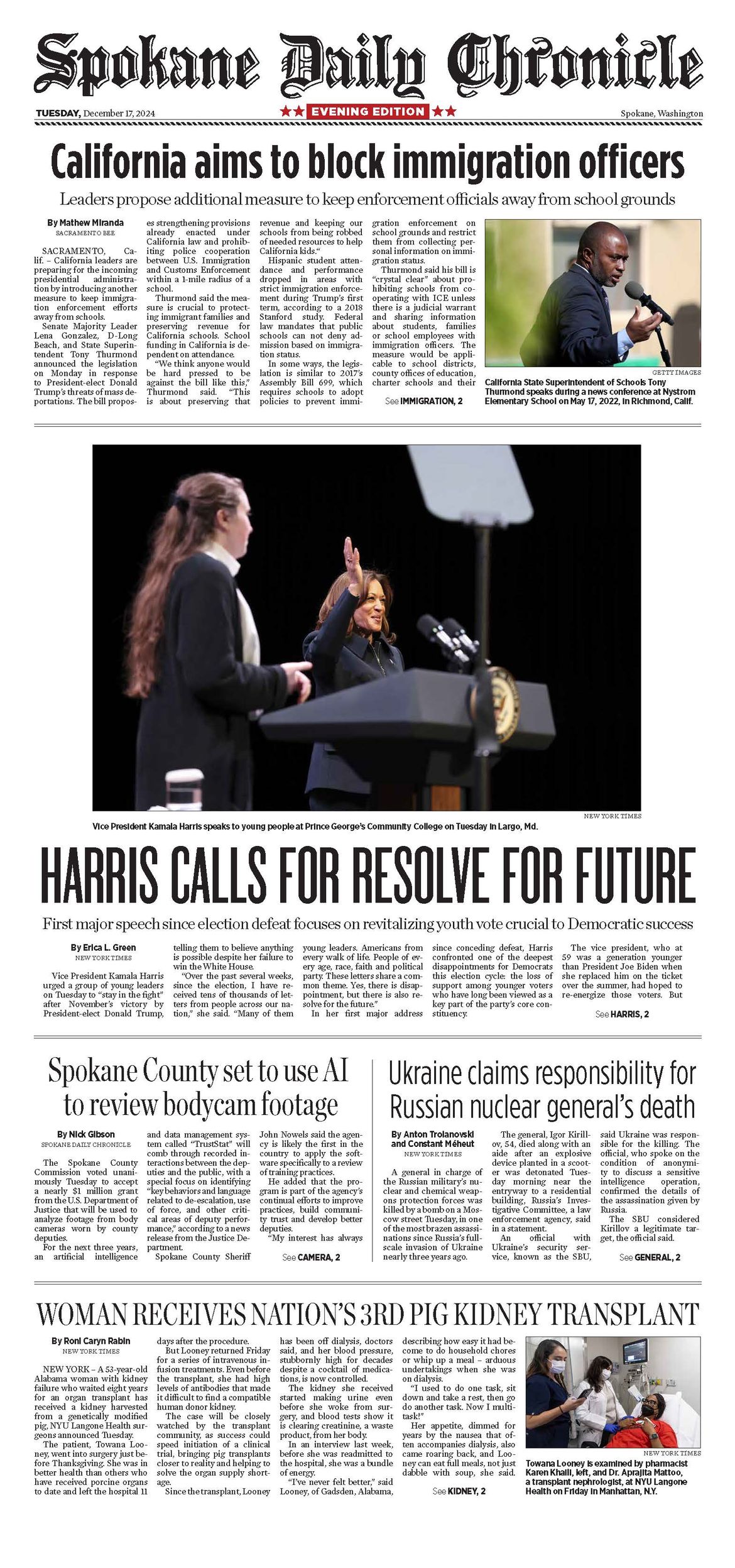 The Chronicle Front Page for Dec. 17, 2024 The SpokesmanReview