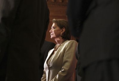 House Speaker Nancy Pelosi, D-Calif., listens at a news conference after the House of Representatives voted down the financial bailout package Monday in Washington.  (Associated Press / The Spokesman-Review)