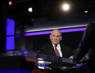 White House chief of staff John Kelly pauses to look to a video monitor as he appears on Special Report with Bret Baier on Wednesday, Jan. 17, 2018, on Fox News in Washington. Kelly says Trump has evolved on many issues since the campaign. Kelly says in an interview with Baier that 