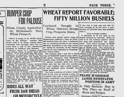 The products of the Inland Empire in 1919 were projected to total $250 million, said the Spokane Chamber of Commerce in an article in the Spokane Daily Chronicle on July 14, 1919. (Spokesman-Review archives)