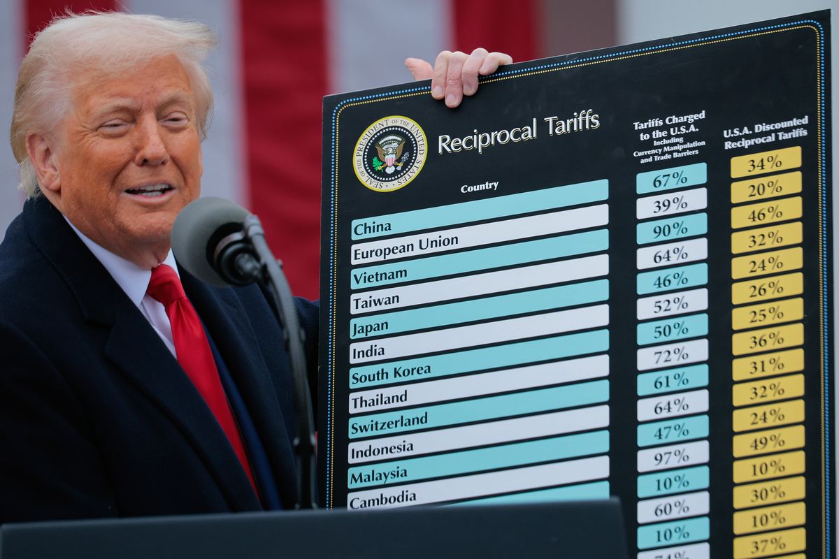 President Donald Trump speaks in the Rose Garden at the White House on April 2 in Washington, D.C. (Chip Somodevilla)