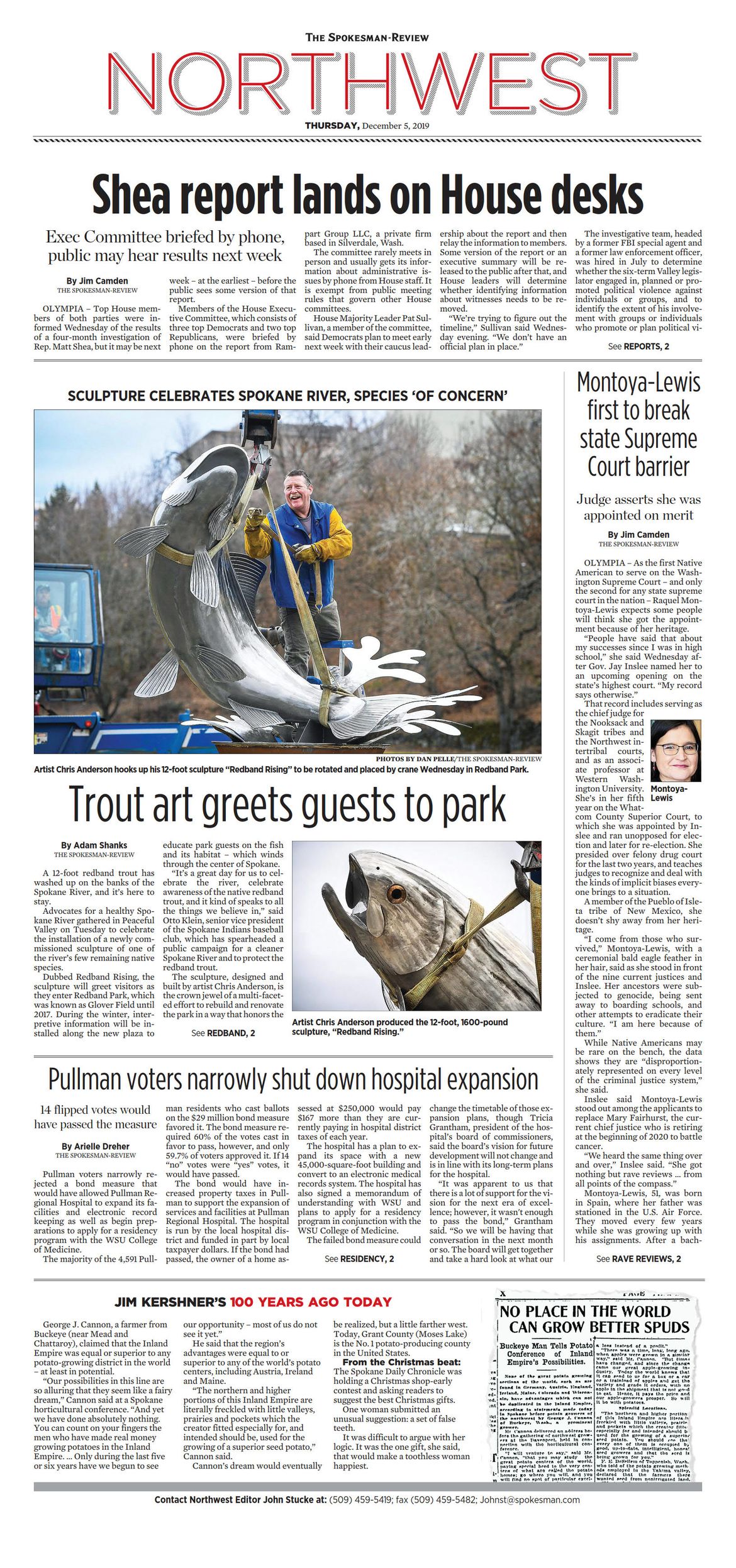 Northwest Front Page for Dec. 9, 2019 The SpokesmanReview