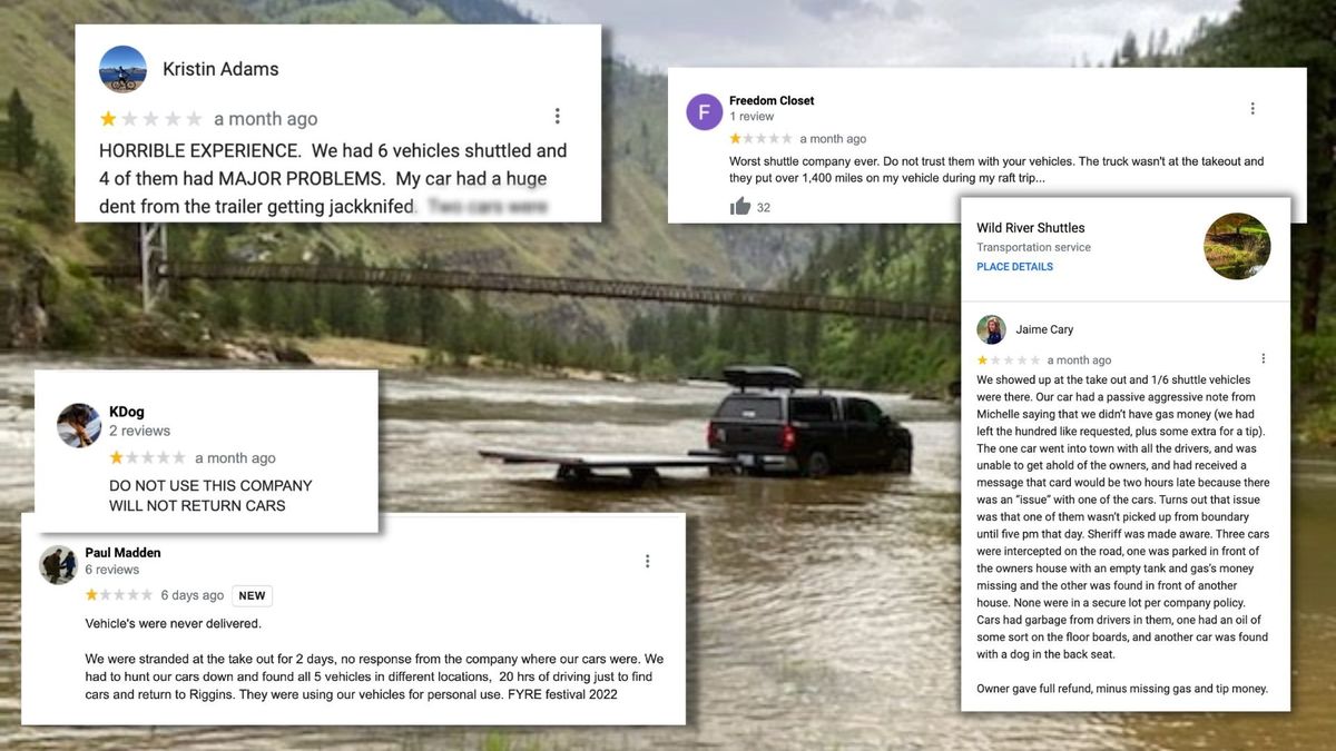 Google reviews show multiple claims that Wild River Shuttle left people without their vehicles after rafting the Salmon River. Another shuttle company owner said Wild River left the truck shown in the background at a boat launch as the river rose in June.   (Photo by Mi