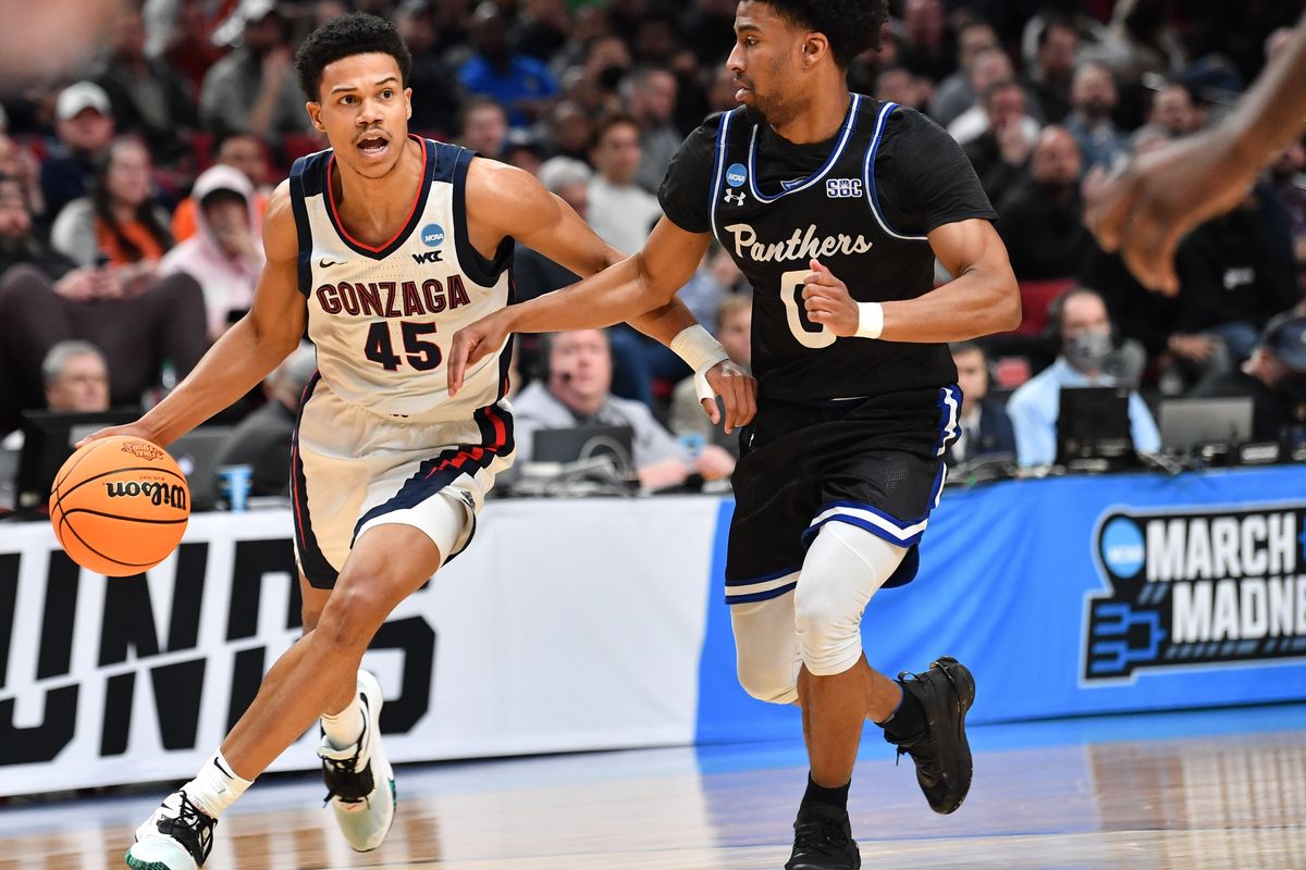 Gonzaga guard Rasir Bolton brings the ball down the court against Georgia State’s Evan Johnson in the Zags’ first-round NCAA Tournament win in Portland.  (Tyler Tjomsland/The Spokesman-Review)