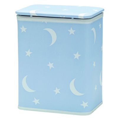 The Redmon Stars and Moon vinyl hamper in blue, perfect for the nursery.
