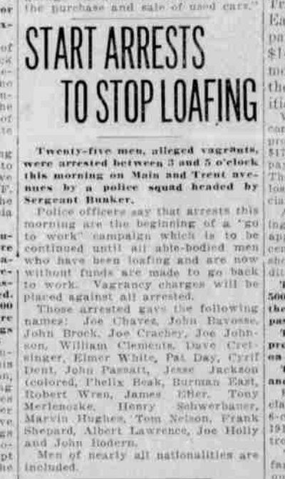 The Spokane Police Department arrested 25 men suspected of vagrancy in the early morning hours of March 15, 1921.  (S-R archives)