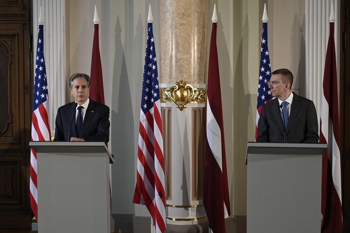 US Secretary of State Antony Blinken, left, and Latvia