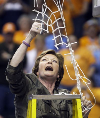 Tennessee head coach Pat Summitt cuts down the net after Tennessee beat LSU 70-58 in the championship NCAA college basketball game at the women's Southeastern Conference tournament in Nashville, Tenn. Summitt, the sport's winningest coach, is stepping aside as Tennessee's women's basketball coach and taking the title of 