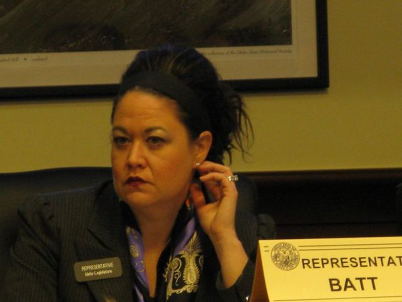 Acting Rep. Gayle Batt, R-Wilder, while asking a question during the guns-on-campus hearing, said she didn't know guns were banned on the BSU campus and that she carried her concealed weapon to two legislative events there - hypothetically. (Betsy Russell)