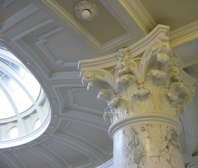 A new two-tone paint job throughout the Capitol brings out architectural details such as the ribs and trim of this small, light-filled dome over the House chamber. (BETSY z. RUSSELL / The Spokesman-Review)