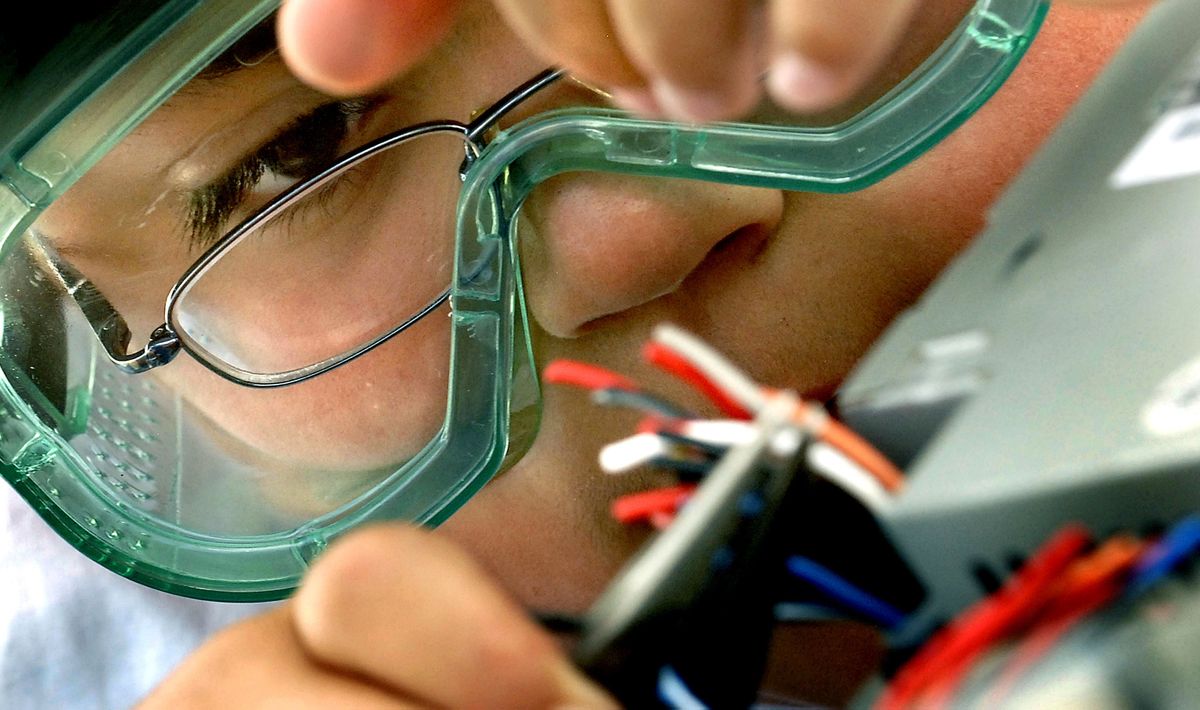 Matthew Hacker, 9, of Potlach had some fun while at Camp Invention at Bird Aviation Museum and Invention Center. (Kathy Plonka / The Spokesman-Review)