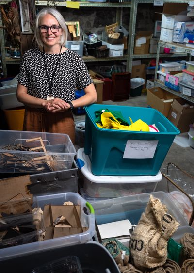 Katie Patterson Larson with Art Salvage has been gathering art materials for teachers in advance of the new school year. During Educators’ Day at Art Salvage, the art supplies will be given for free to teachers on Saturday from 11 a.m.-3 p.m. The business is located at 1925 N. Ash St.  (COLIN MULVANY/THE SPOKESMAN-REVIEW)