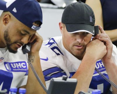 Dallas Cowboys Dak Prescott, left, and Jason Witten, right, were among the players who participated at The Salvation Army telethon at AT&T Stadium in Arlington, Texas Thursday, Aug. 31, 2017. (Ron Baselice / Dallas Morning News)