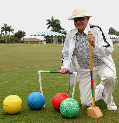 
Bob Alman shows off Toequet equipment at the National Croquet Center in Florida. 
 (Associated Press / The Spokesman-Review)