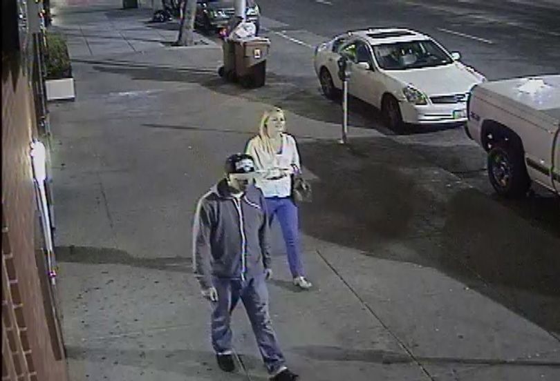 Police are asking for help identifying two people sought for questioning about an assault in downtown Spokane last month.
A surveillance image shows the man and woman, who police describe as 