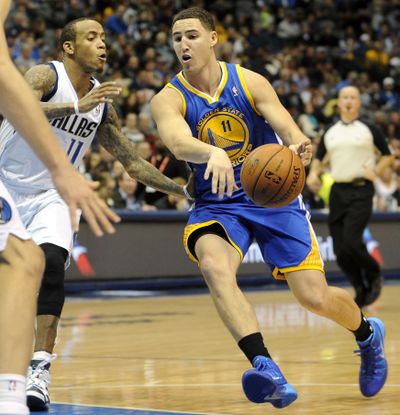 Golden State’s Klay Thompson registered 20 points and 10 rebounds in the Warriors’ loss to Dallas. (Associated Press)