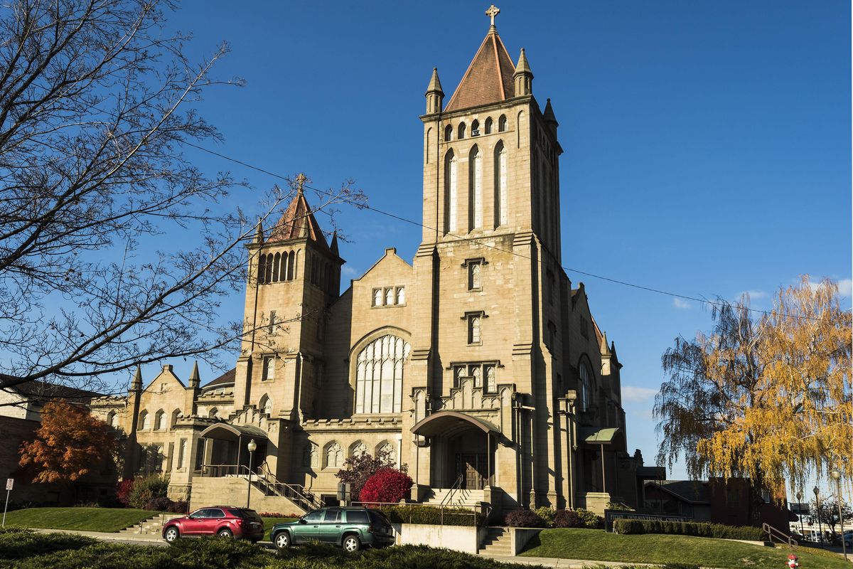 2017 - Spokane’s historic First Presbyterian Church at 318 S Cedar St. sits on the site where A.M. Cannon built one of Spokane’s early mansions in 1884. It was the talk of the town and the center of social life in the early days of white settlement.  Cannon lost the home in the financial panic of 1893 and it was moved two blocks away in 1907 to make way for the church.  Colin Mulvany/THE SPOKESMAN-REVIEW (Colin Mulvany / The Spokesman-Review)