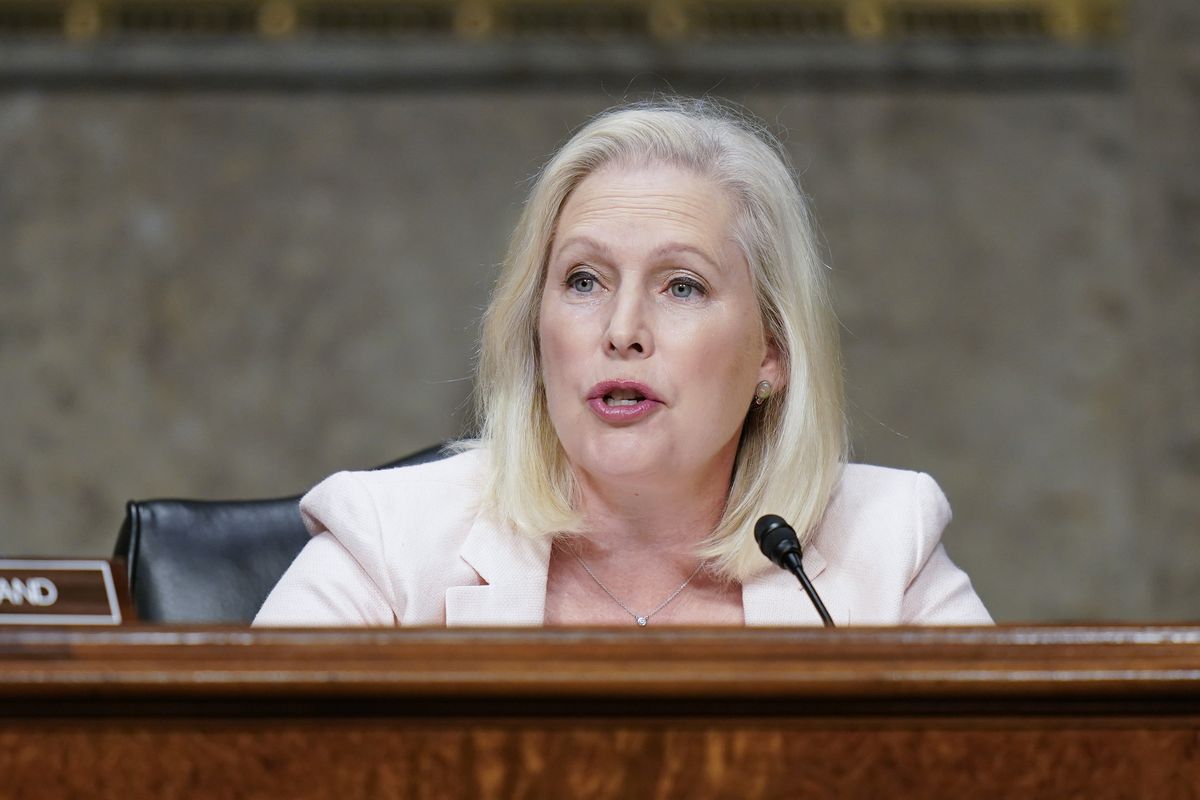 In this Sept. 28, 2021 photo, Sen. Kirsten Gillibrand, D-N.Y., speaks during a Senate Armed Services Committee hearing on Capitol Hill in Washington. More than a dozen Senate Democrats are imploring President Joe Biden and congressional leaders to keep a national paid family leave program in his sweeping social services and climate change package. Gillibrand spearheaded the letter and says she