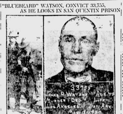 The mugshot of James R. Watson, aka “Bluebeard” Huirt, at San Quentin prison appeared in the pages of the Spokane Daily Chronicle on June 1, 1920. (S-R archives)