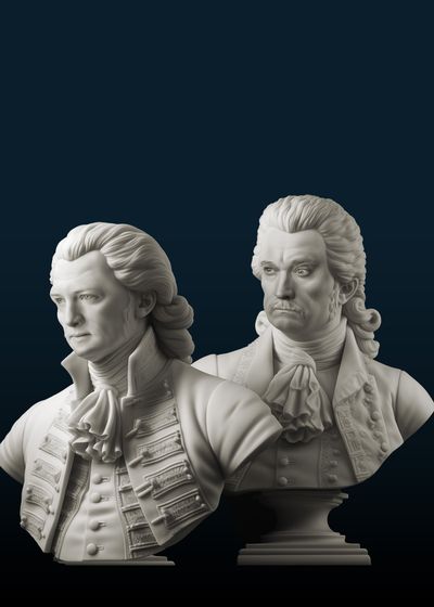 Busts of Wolfgang Amadeus Mozart and Antonio Salieri. 