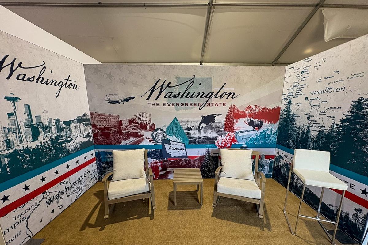The booth for Washington state at the Great American State Fair sits empty on July 1, 2026, after the state