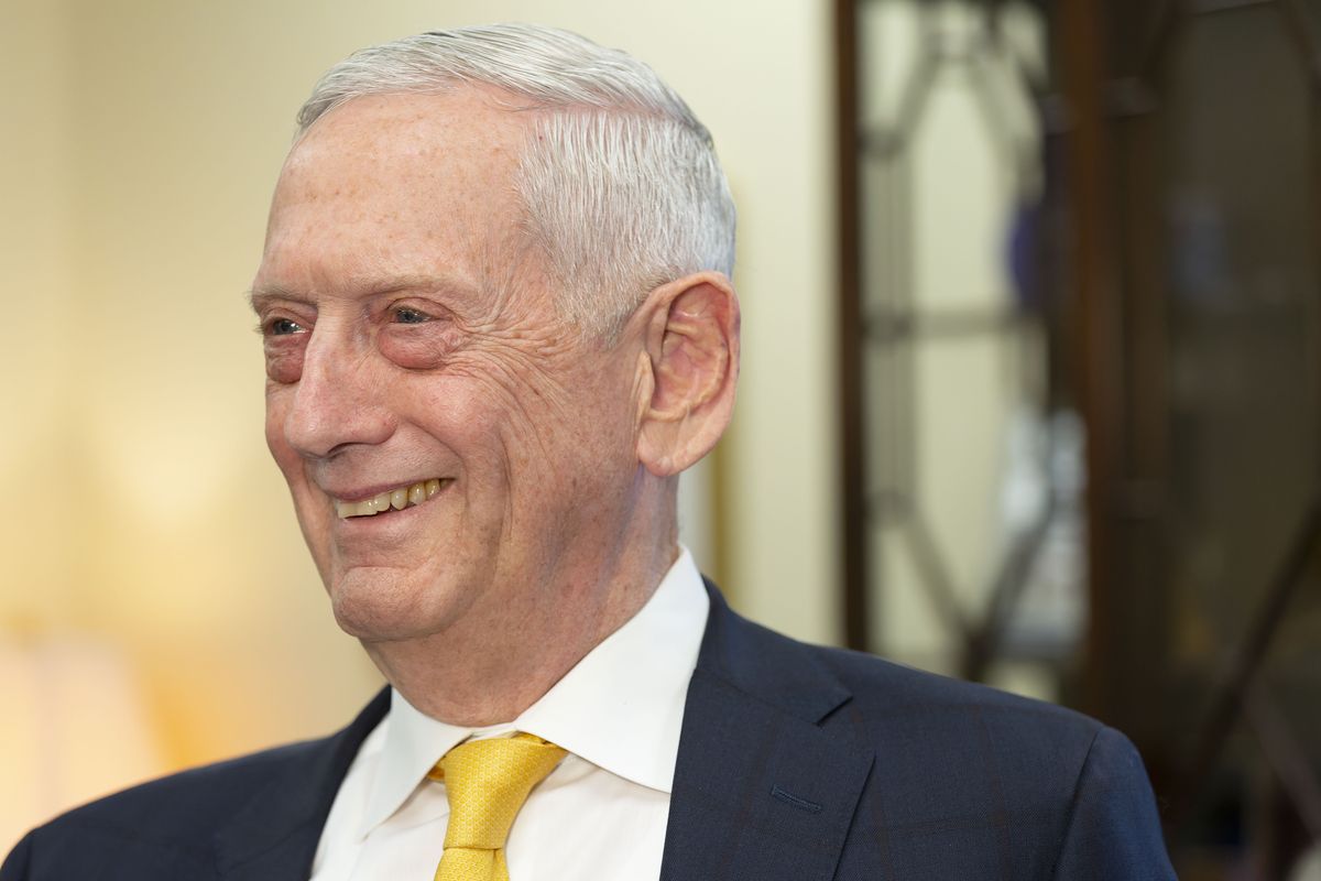 Former U.S. Secretary of Defense James Mattis talks during a news conference in 2022 at the Thomas S. Foley Institute for Public Policy and Public Service at WSU in Pullman.  (Geoff Crimmins/For The Spokesman-Review)