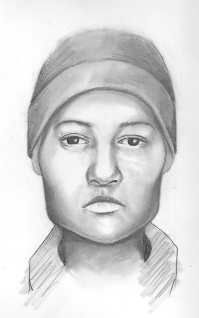 Composite sketch of homicide suspect. Police describe her as a black woman with short hair in her late 20s or early 30s, about 5-foot-2 to 5-foot-4, possibly wearing a gray stocking cap, plaid pajamas and a jacket. (Spokane Police Department / Courtesy photo)