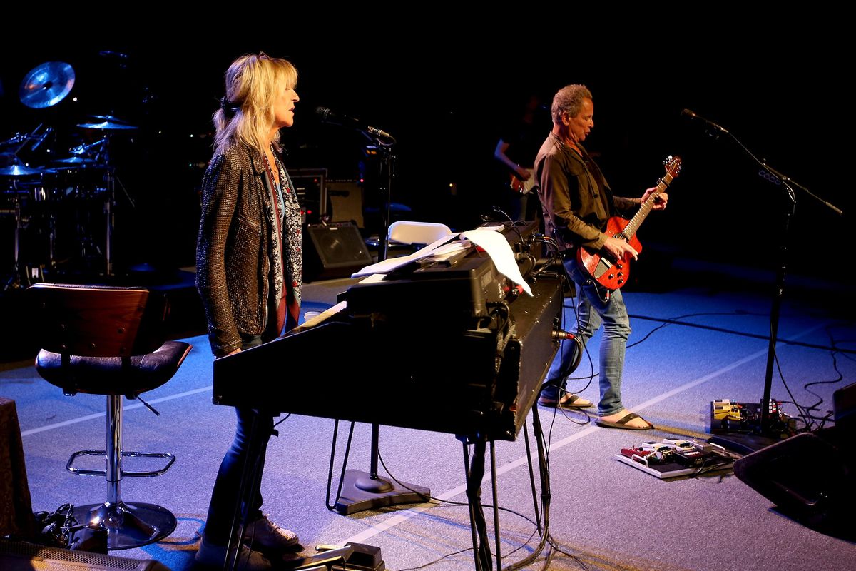 Christine McVie, left, and Lindsey Buckingham, members of the Rock and Roll Hall of Fame band Fleetwood Mac, rehearse on Wednesday, May 17, 2017 at Sony Studios in Culver City, Calif. The pair have a new album out. (Luis Sinco / TNS)