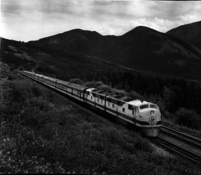 The streamlined Empire Builder of Great Northern Railway travels westward through the Rocky Mountains in Montana in this 1971 photo.  (The Spokesman-Review photo archive)