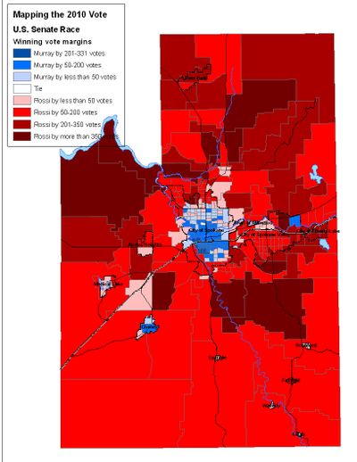 Spokane County vote for U.S. Senate in 2010 election (Jim Camden/The Spokesman-Review)