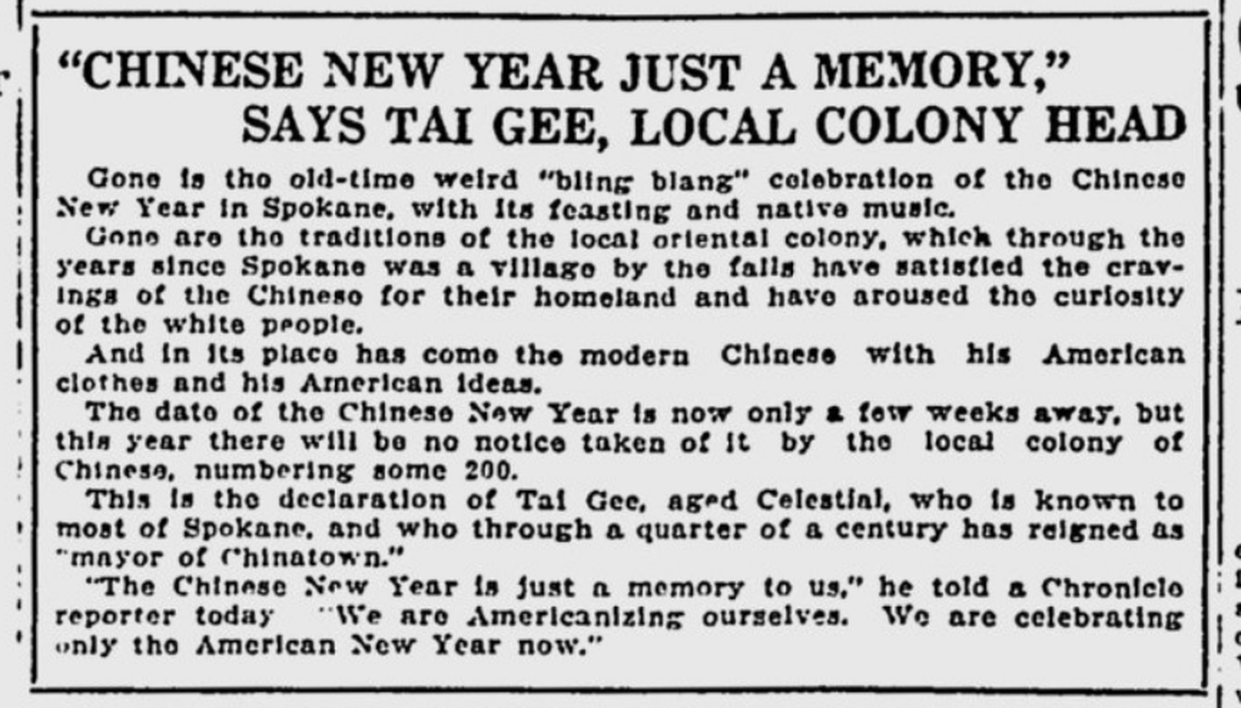 100 years ago in Spokane: 'Mayor of Chinatown' announces no Chinese New ...